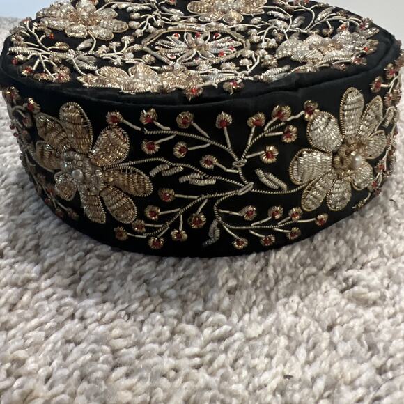 Vtg Indian Bullion Embroidered Pillbox Hat Christine Original Park Ave Beaded main image 5